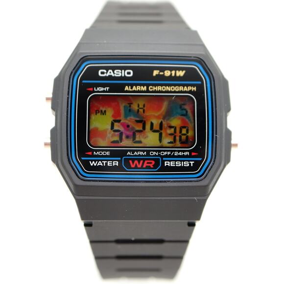 Casio F-91W Custom Charizard Mod UPGRADED RED BACKLIGHT Fire Red Digital Watch